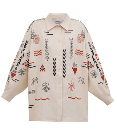 Women's beige long-sleeved blouse with embroidery