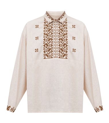 men's beige long-sleeved blouse with embroidery