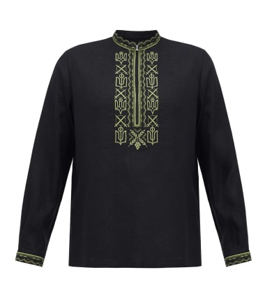 men's black long-sleeved blouse with embroidery