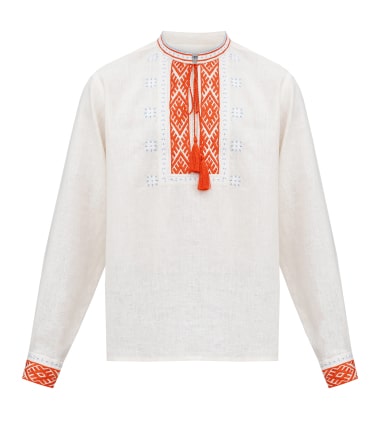 men's white long-sleeved blouse with embroidery